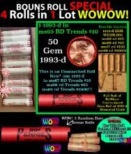 THIS AUCTION ONLY! BU Shotgun Lincoln 1c roll, 1993-d 50 pcs Plus THREE bonus random date BU roll! B