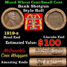 Lincoln Wheat Cent 1c Mixed Roll Orig Brandt McDonalds Wrapper, 1919-s end, Wheat other end