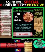 THIS AUCTION ONLY! BU Shotgun Lincoln 1c roll, 1998-d 50 pcs Plus FIVE bonus random date BU roll! Ba