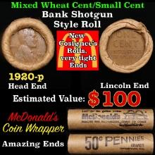 Lincoln Wheat Cent 1c Mixed Roll Orig Brandt McDonalds Wrapper, 1920-p end, Wheat other end