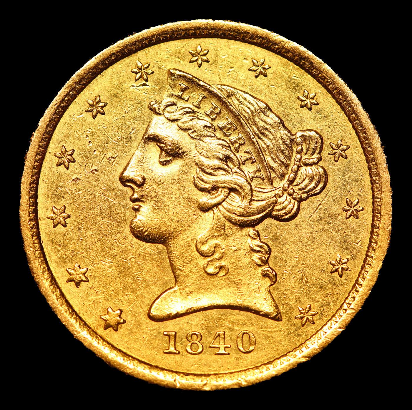 ***Auction Highlight*** 1840-o Gold Liberty Half Eagle Near Top Pop! $5 Graded ms62 By SEGS (fc)