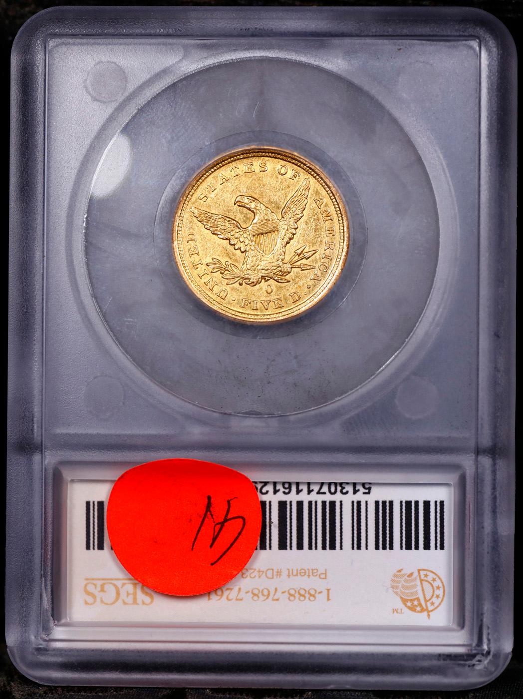 ***Auction Highlight*** 1840-o Gold Liberty Half Eagle Near Top Pop! $5 Graded ms62 By SEGS (fc)