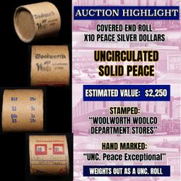 *Uncovered Hoard* - Covered End Roll - Marked "Unc Peace Exceptional" - Weight shows x10 Coins (FC)