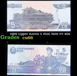 1998 Upper Korea 5 Won Note P# 40b Grades Gem+ CU