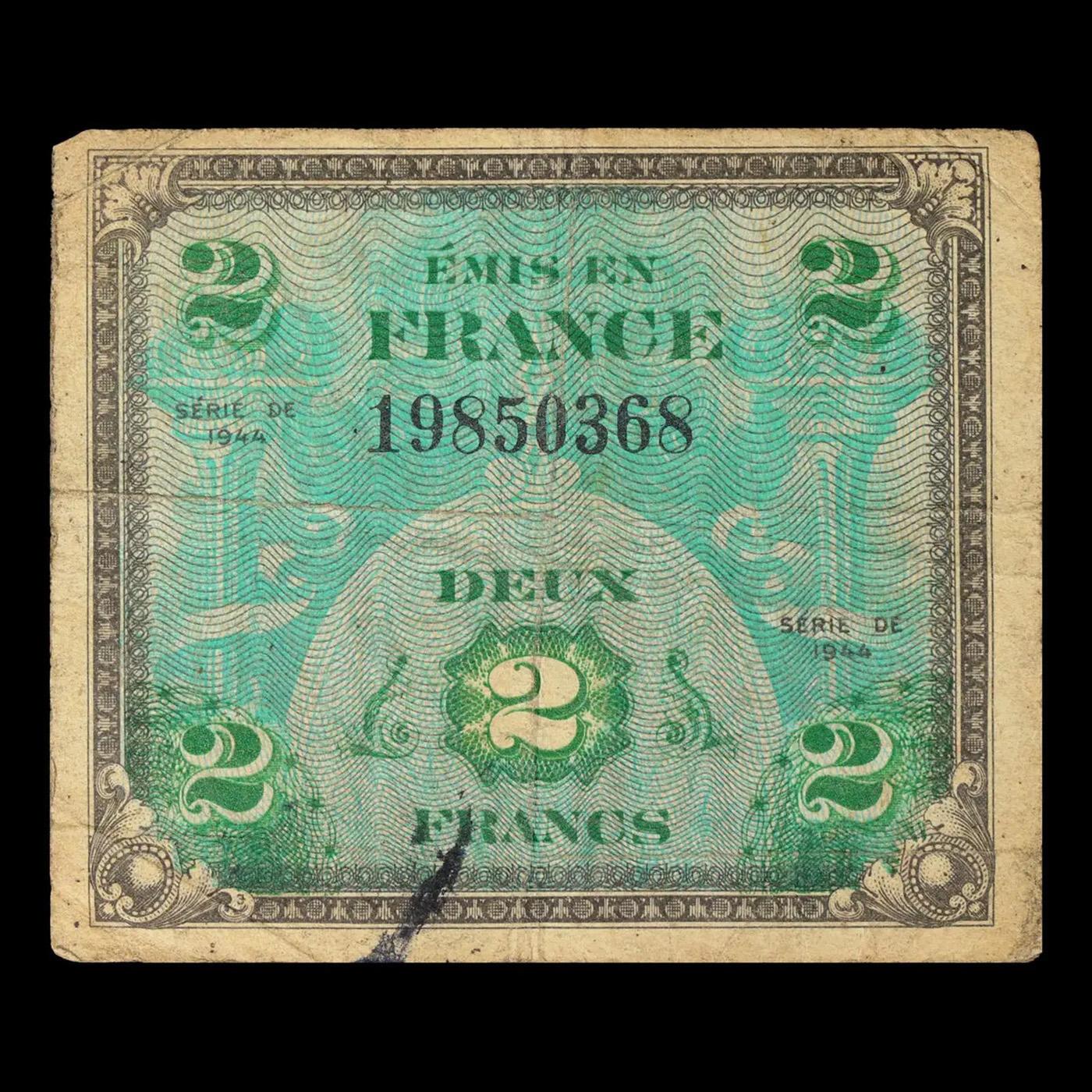 1944 France 2 Franc Allied Liberation Note P# 114A Grades vf+