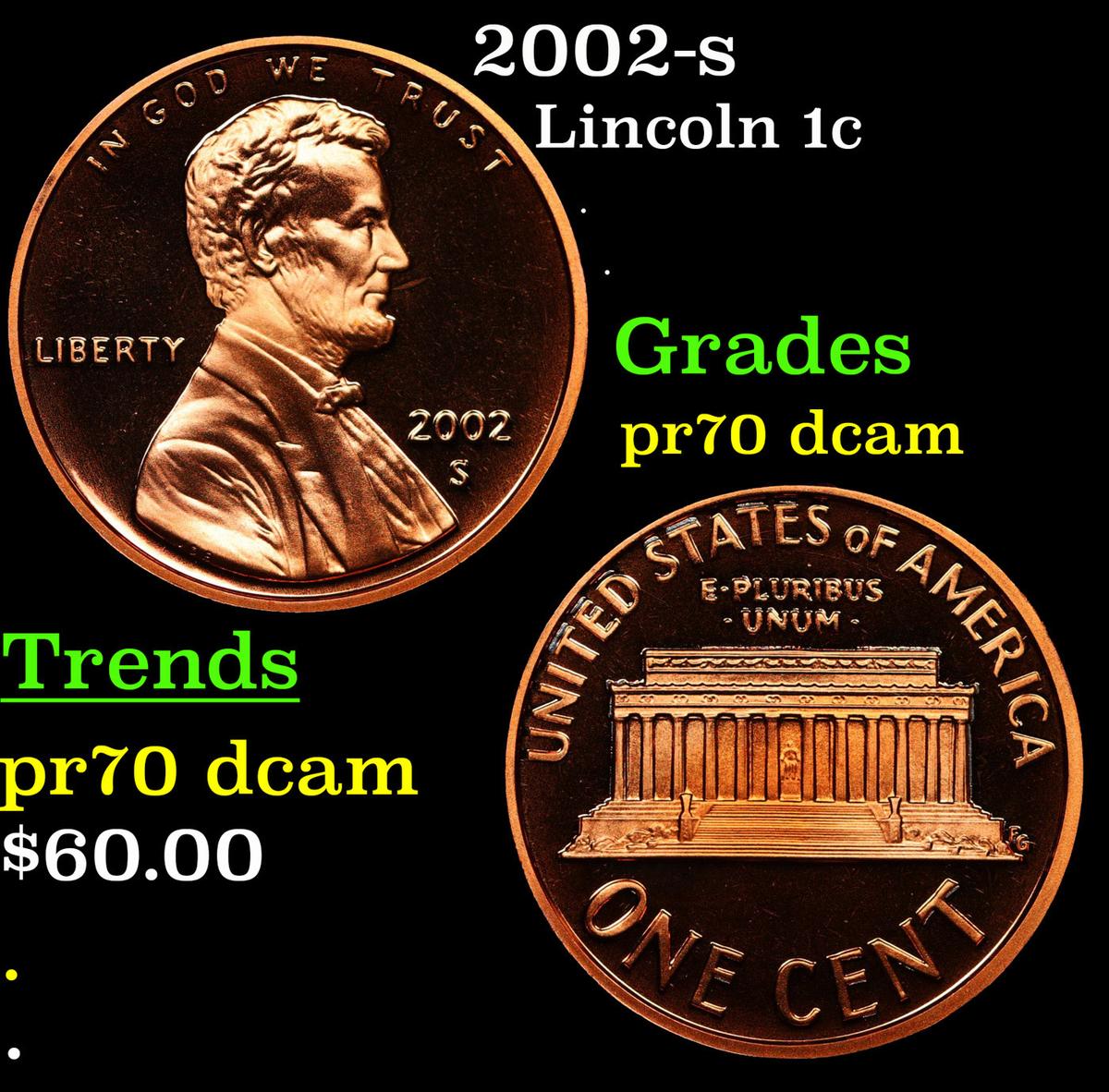 Proof 2002-s Lincoln Cent 1c Graded pr70 dcam BY SEGS