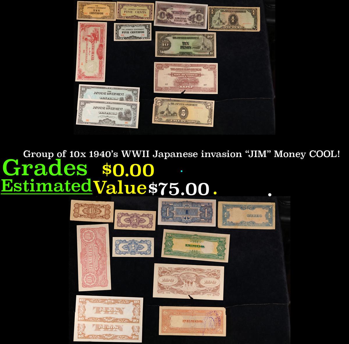 Group of 10x 1940's WWII Japanese invasion "JIM" Money COOL!