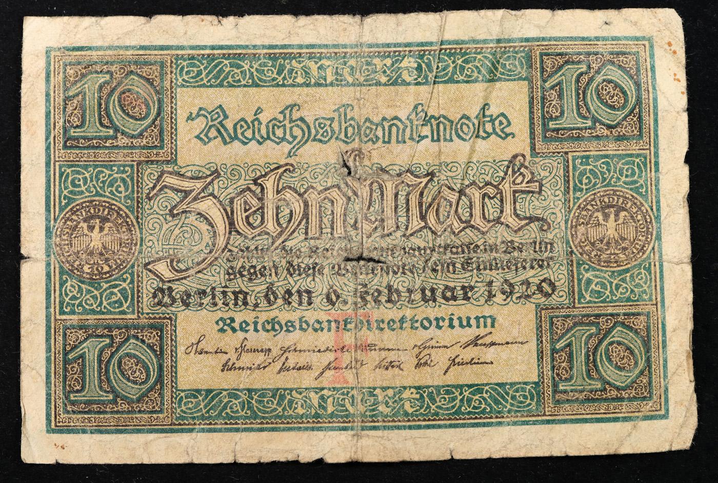 1920 Germany 10 Mark Note P# 67A Grades vf, very fine