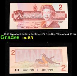 1986 Canada 2 Dollars Banknote P# 94b, Sig. Thiessen & Crow Grades Gem CU