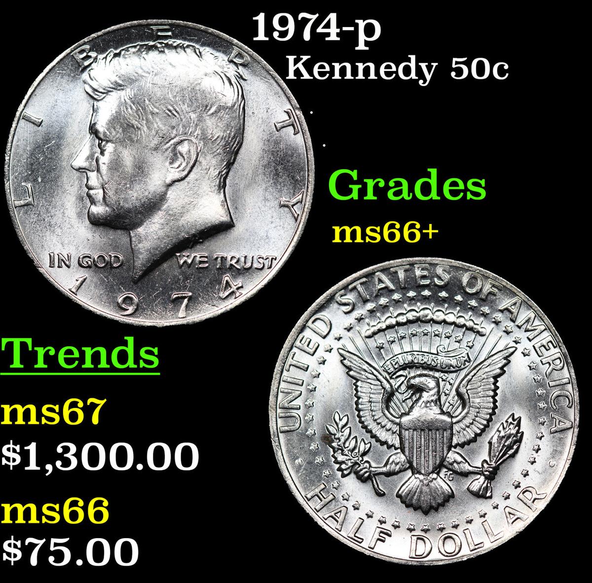 1974-p Kennedy Half Dollar 50c Grades GEM++ Unc