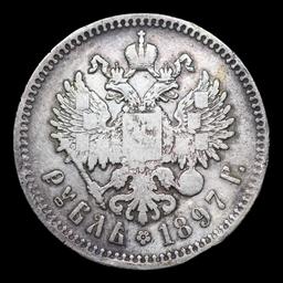 1897 (AG) Russia 1 Ruble Silver Y# 59.3 Grades xf