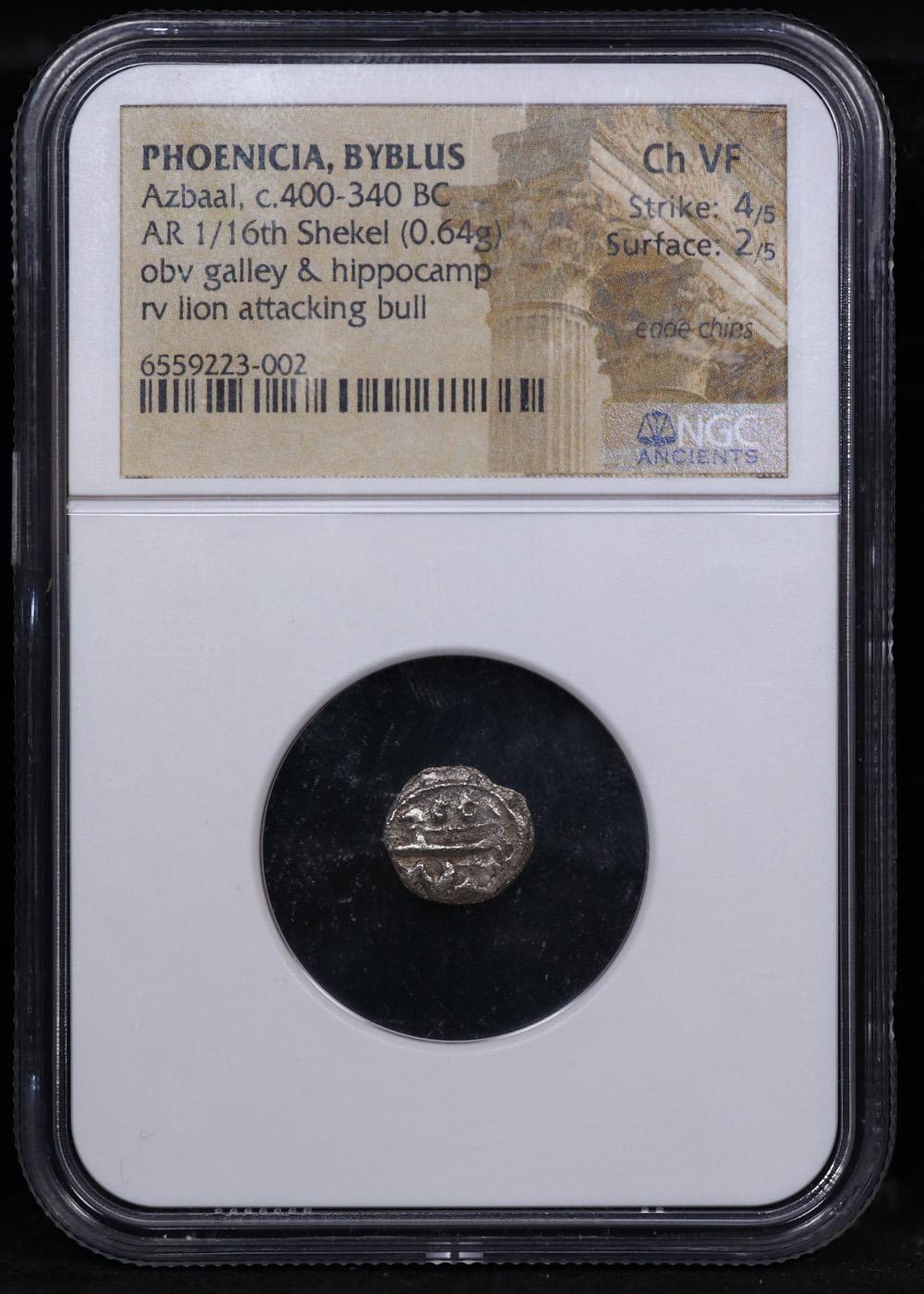 NGC 300-400 BC Phoenicia, Byblus, Azbaal. 1/16th Shekel Silver Ancient Graded Choice VF By NGC