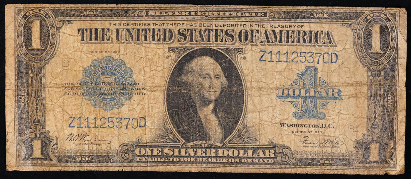 1923 $1 large size Blue Seal Silver Certificate Grades f+ Signatures Woods/White