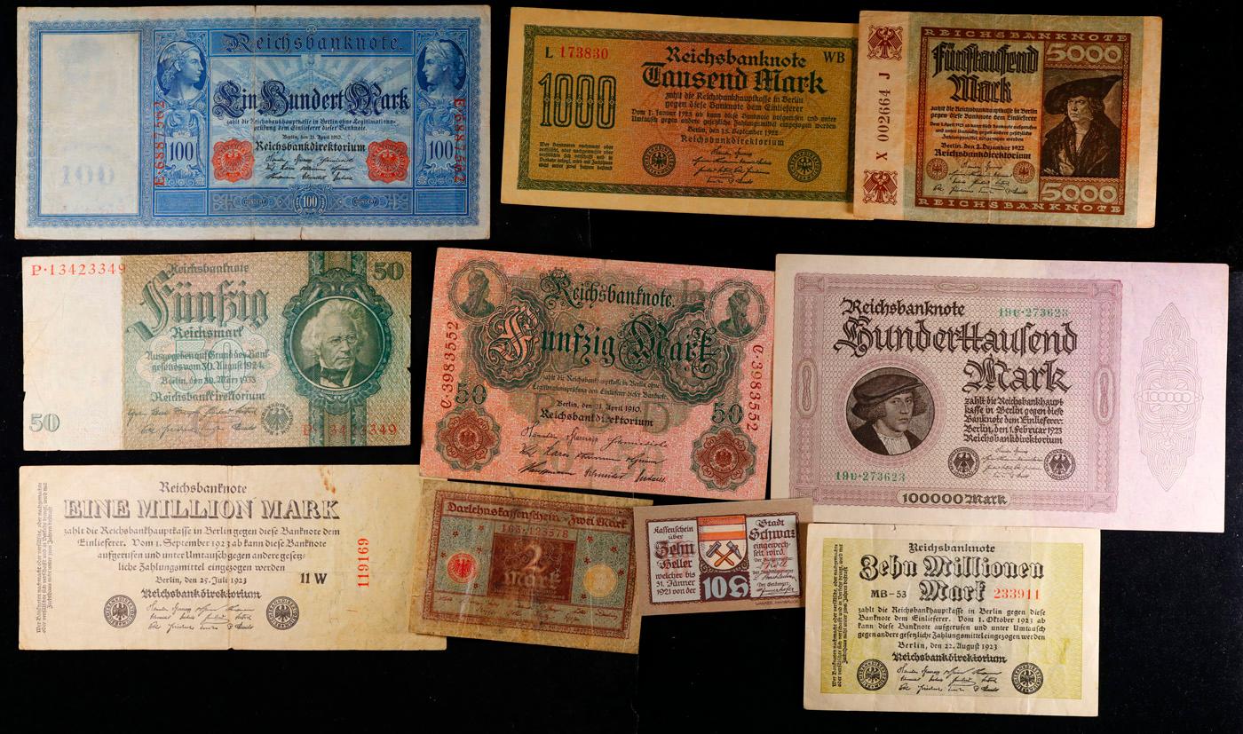 Lot of 10 German And Austrian WWI Era & Hyperinflation Notes Grades