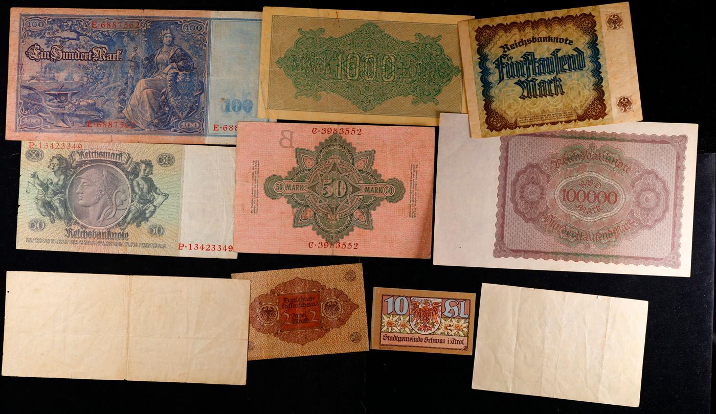 Lot of 10 German And Austrian WWI Era & Hyperinflation Notes Grades