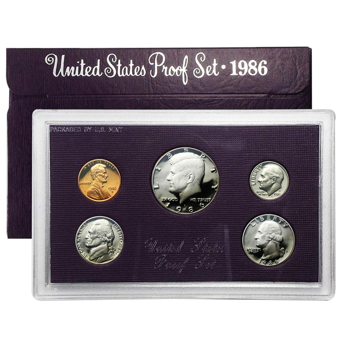 1986  United States Mint Proof Set 5 coins