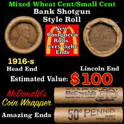 Lincoln Wheat Cent 1c Mixed Roll Orig Brandt McDonalds Wrapper, 1916-s end, Wheat other end