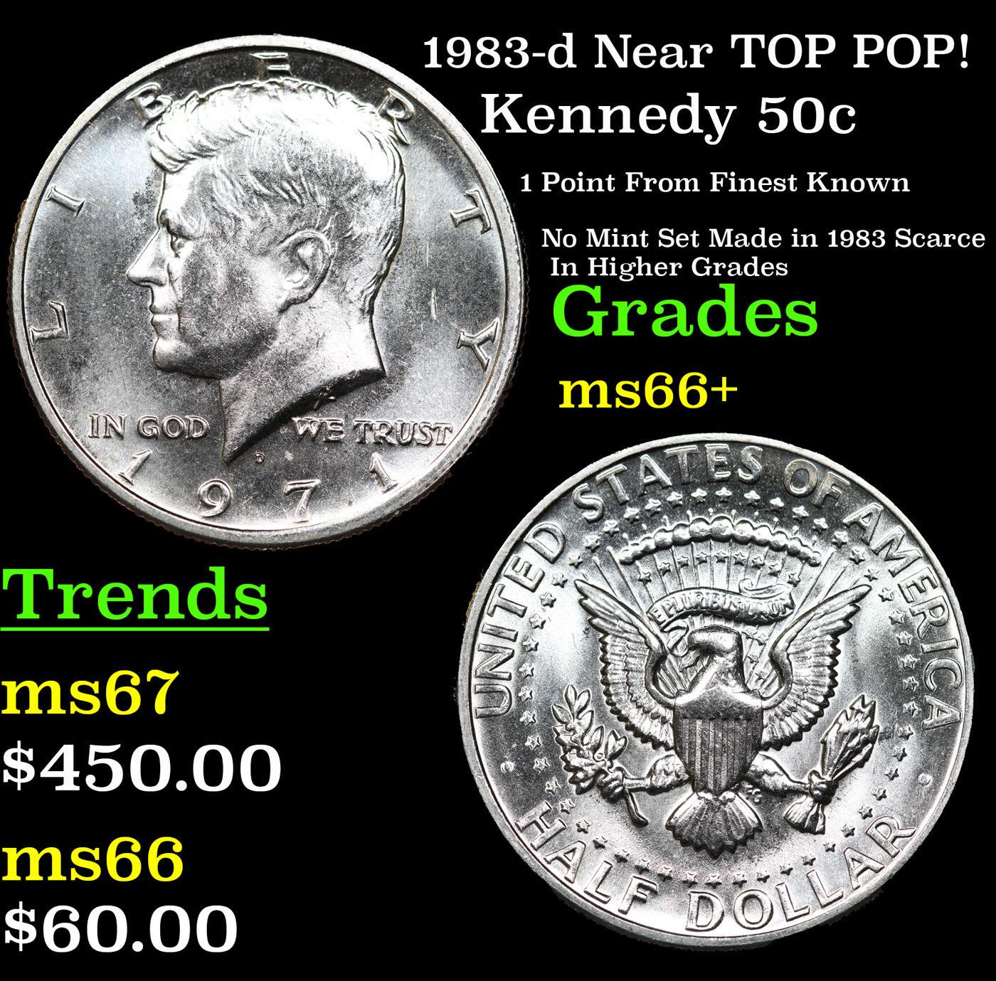 1983-d Kennedy Half Dollar Near TOP POP! 50c Grades GEM++ Unc