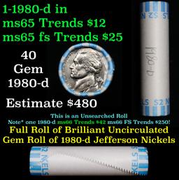 BU Shotgun Jefferson 5c roll, 1980-d 40 pcs Bank $2 Nickel Wrapper