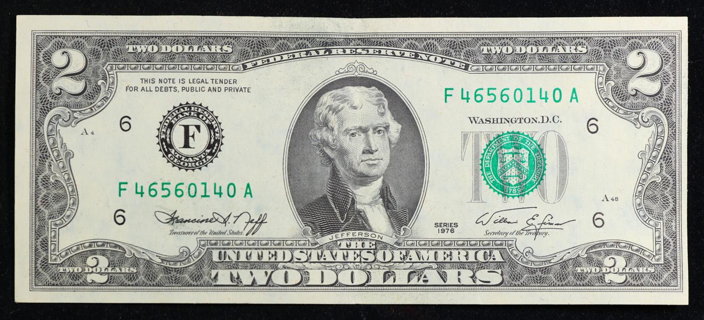 1976 $2 Green Seal Federal Reserve Note Grades Choice AU/BU Slider