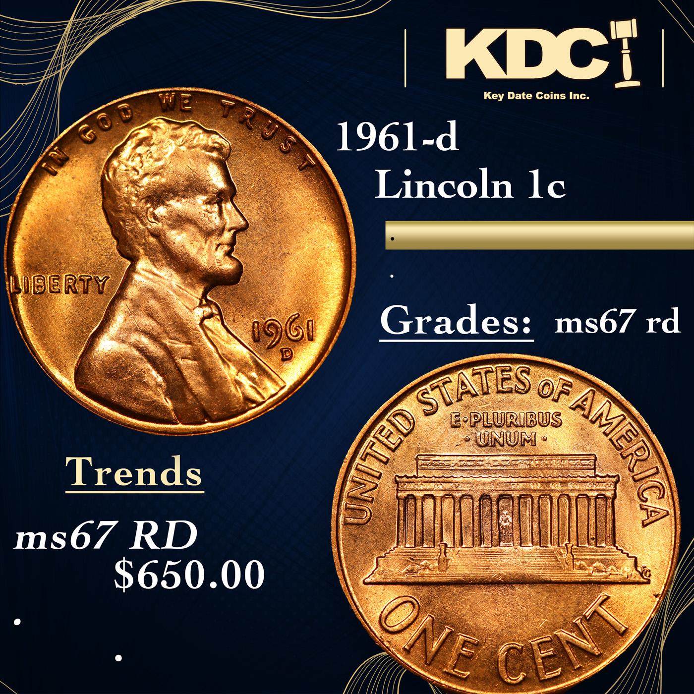 1961-d Lincoln Cent 1c Grades GEM++ Unc RD