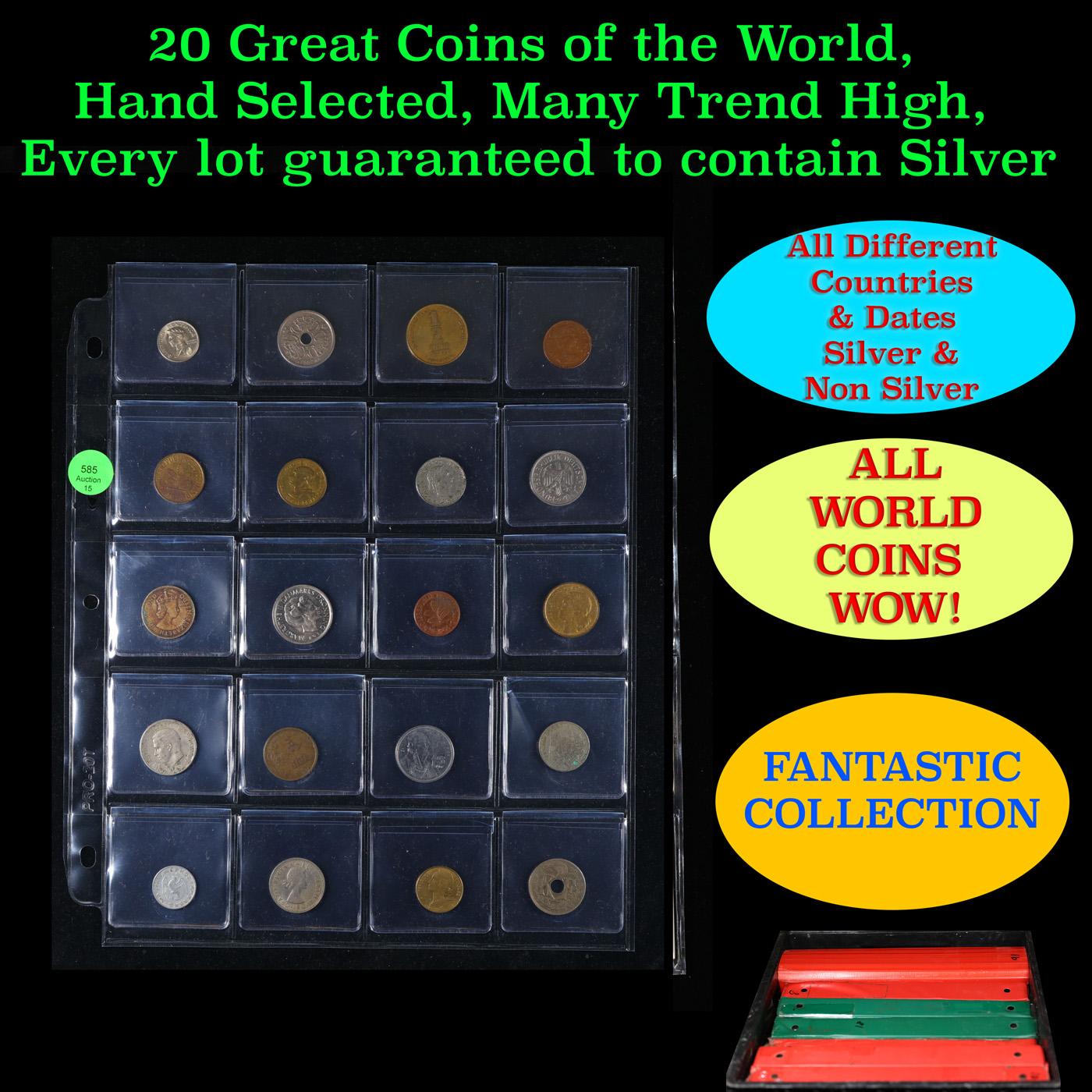 20 Great Coins of the World, hand selected, many trend high, every lot guaranteed to contain Silver.