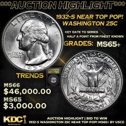 ***Auction Highlight*** 1932-s Washington Quarter Near Top Pop! 25c Graded GEM+ Unc By USCG (fc)