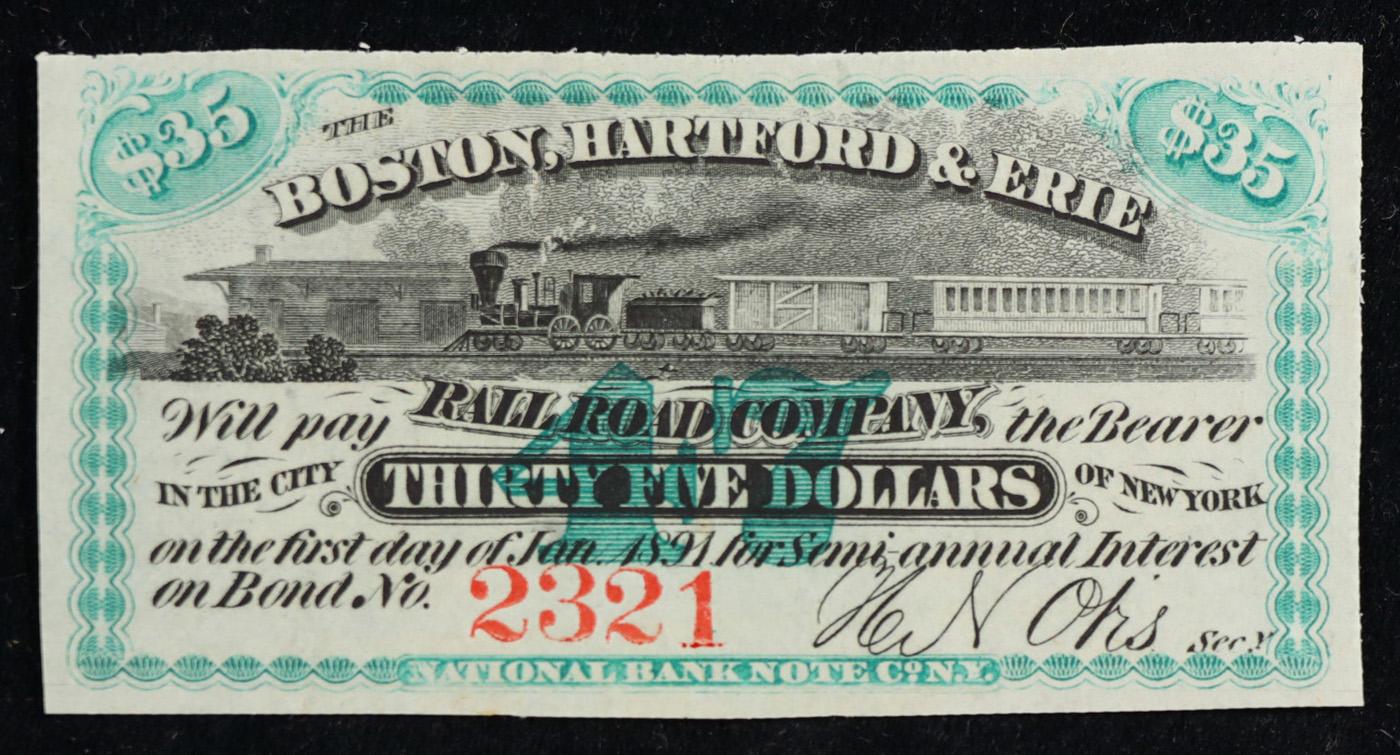 Civil War Era Boston, Hartford & Erie Railroad $35 Note Grades Choice AU/BU Slider