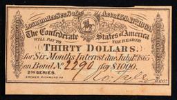 1864 2nd Series Confederate States Thirty Dollars Note Grades Choice AU/BU Slider