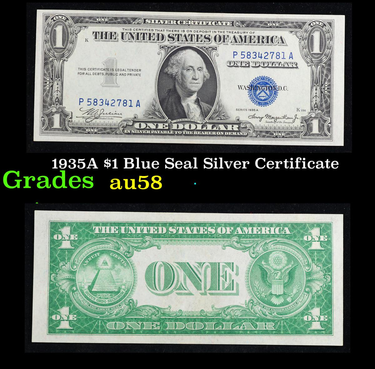 1935A $1 Blue Seal Silver Certificate Grades Choice AU/BU Slider