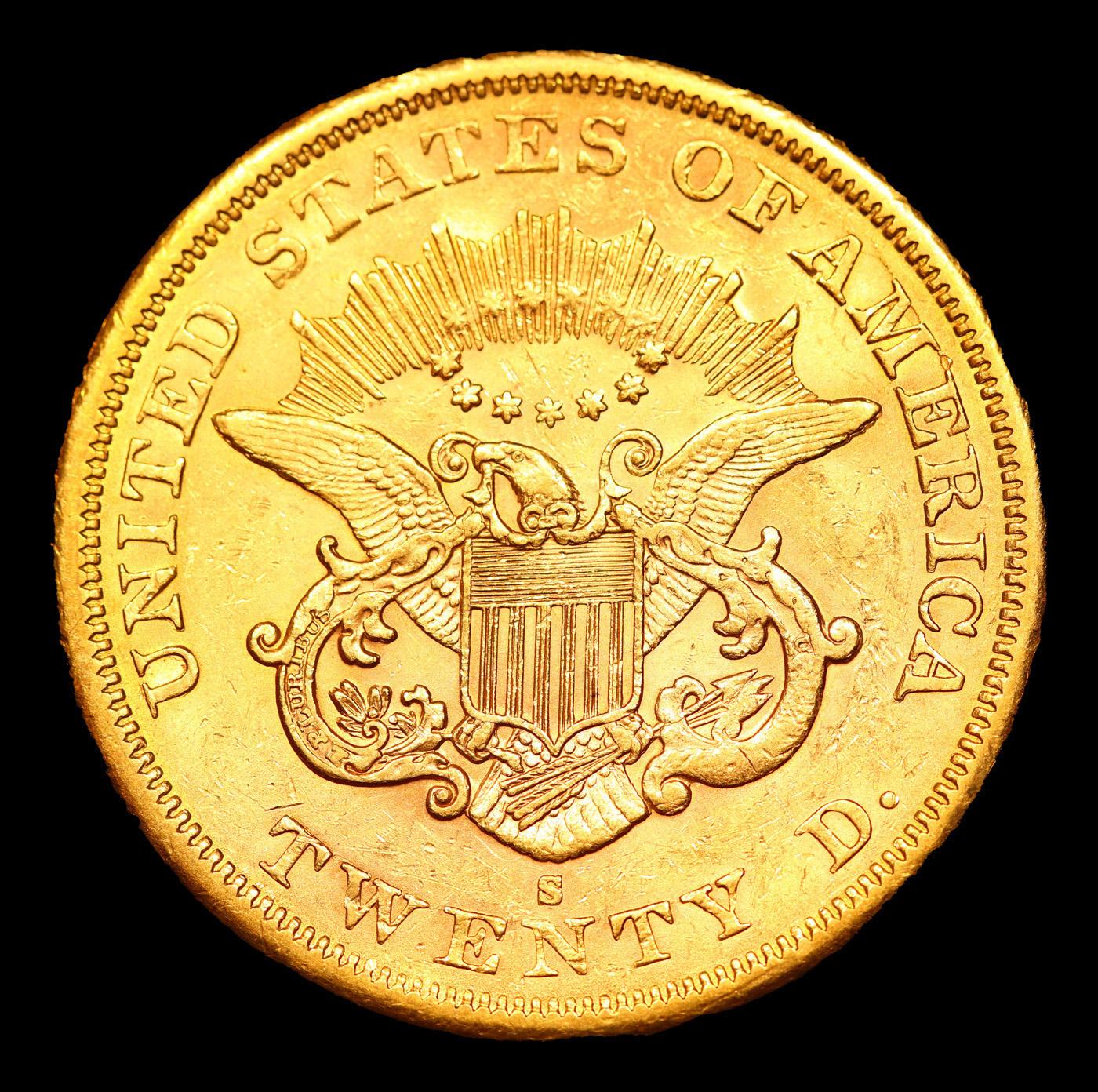 ***Auction Highlight*** 1864-s Gold Liberty Double Eagle $20 Graded ms61+ By SEGS (fc)