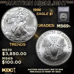 ***Auction Highlight*** 1996 Silver Eagle Dollar 1 Graded ms69+ By SEGS (fc)