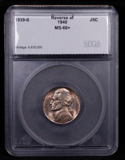 ***Auction Highlight*** 1939-s Rev of 40 Jefferson Nickel Near Top Pop! 5c Graded ms66+ By SEGS (fc)