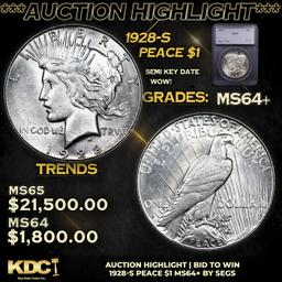 ***Auction Highlight*** 1928-s Peace Dollar $1 Grades Choice+ Unc By SEGS (fc)