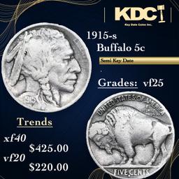1915-s Buffalo Nickel 5c Grades vf+