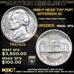 ***Auction Highlight*** 1988-p Jefferson Nickel Near TOP POP! 5c Graded ms66+ 5fs BY SEGS (fc)