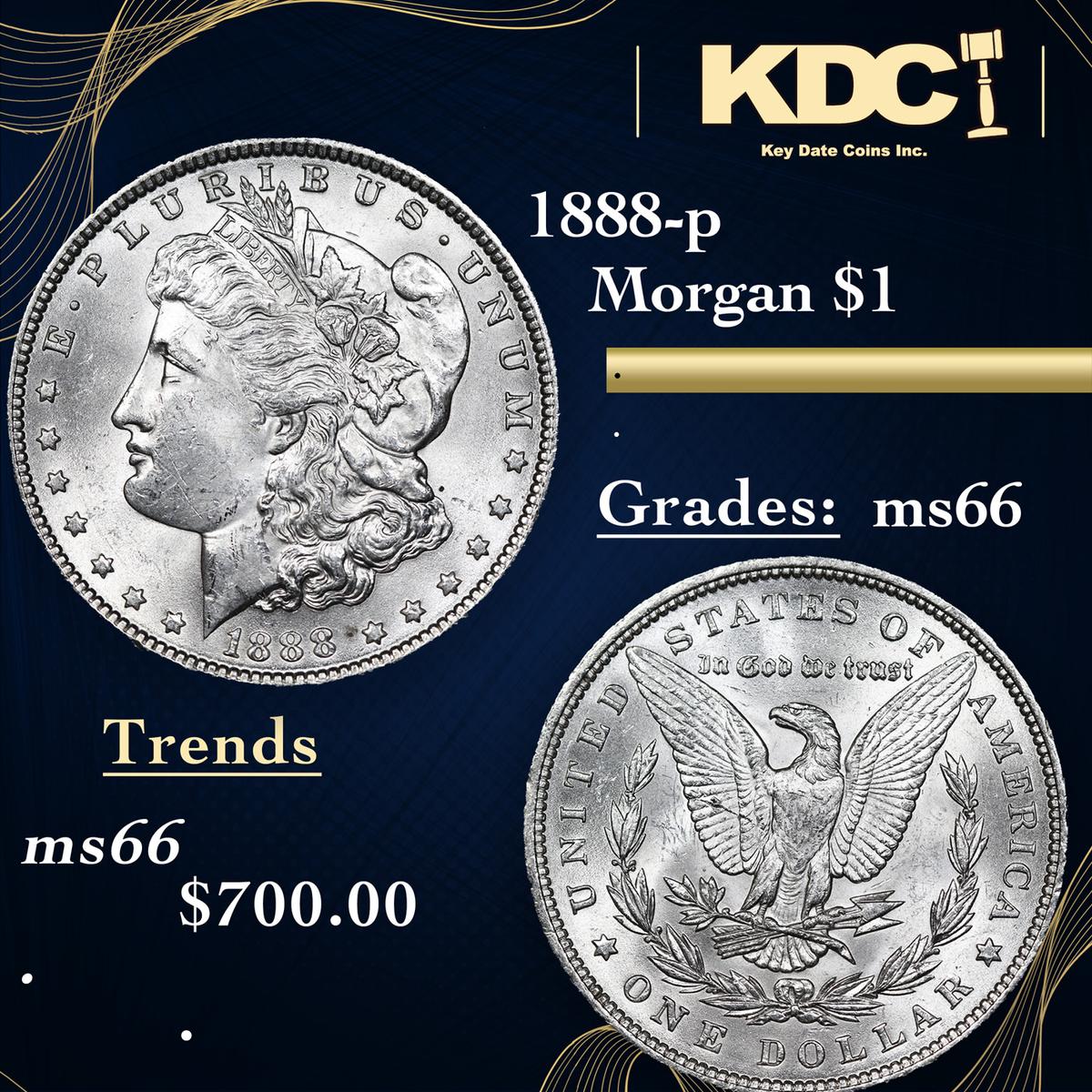 1888-p Morgan Dollar $1 Grades GEM+ Unc