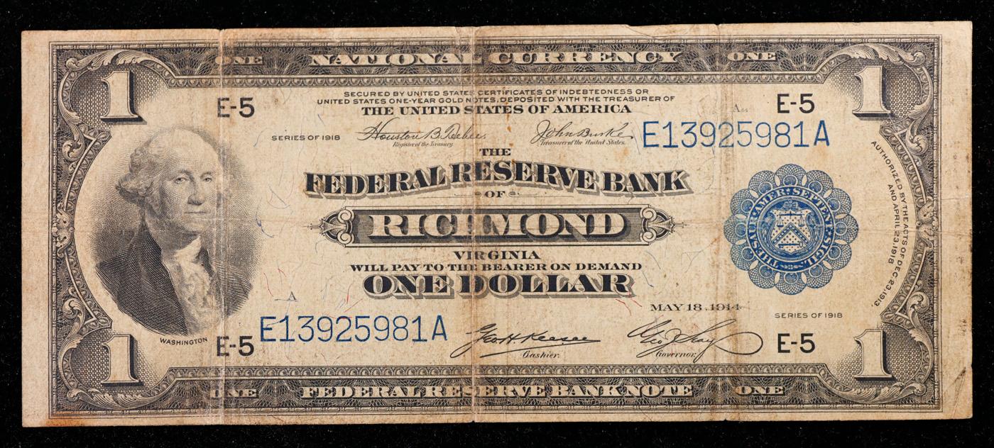 1918 FR-721 $1 National Currency Grades vf+