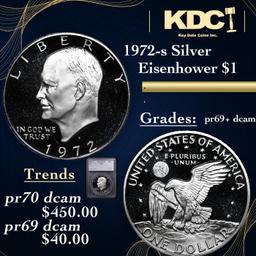 Proof 1972-s Silver Eisenhower Dollar $1 Graded pr69+ dcam By SEGS