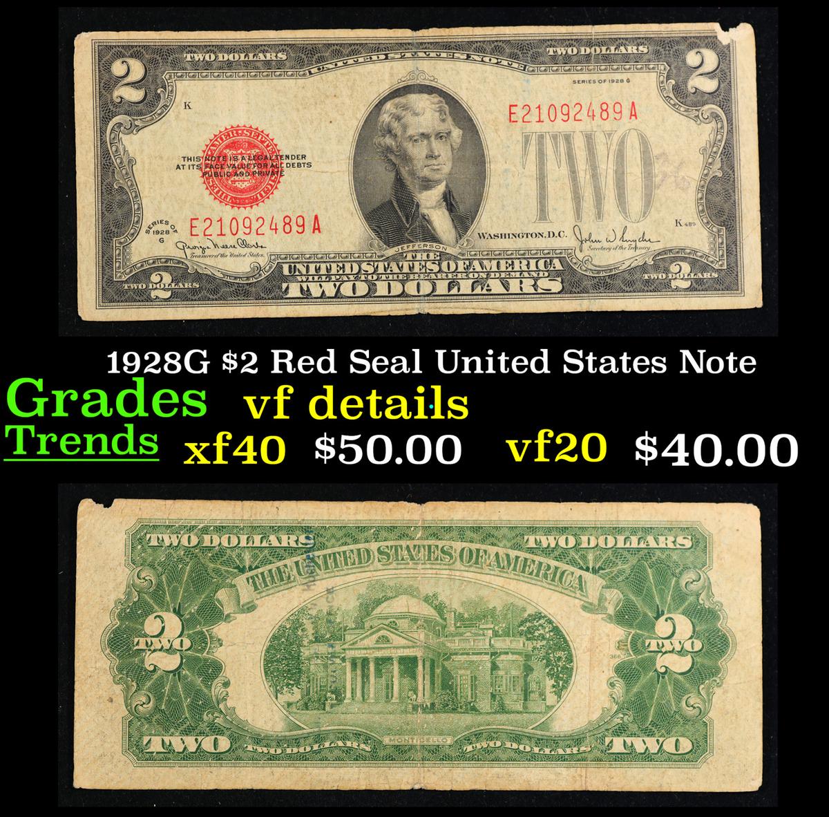 1928G $2 Red Seal United States Note Grades vf details