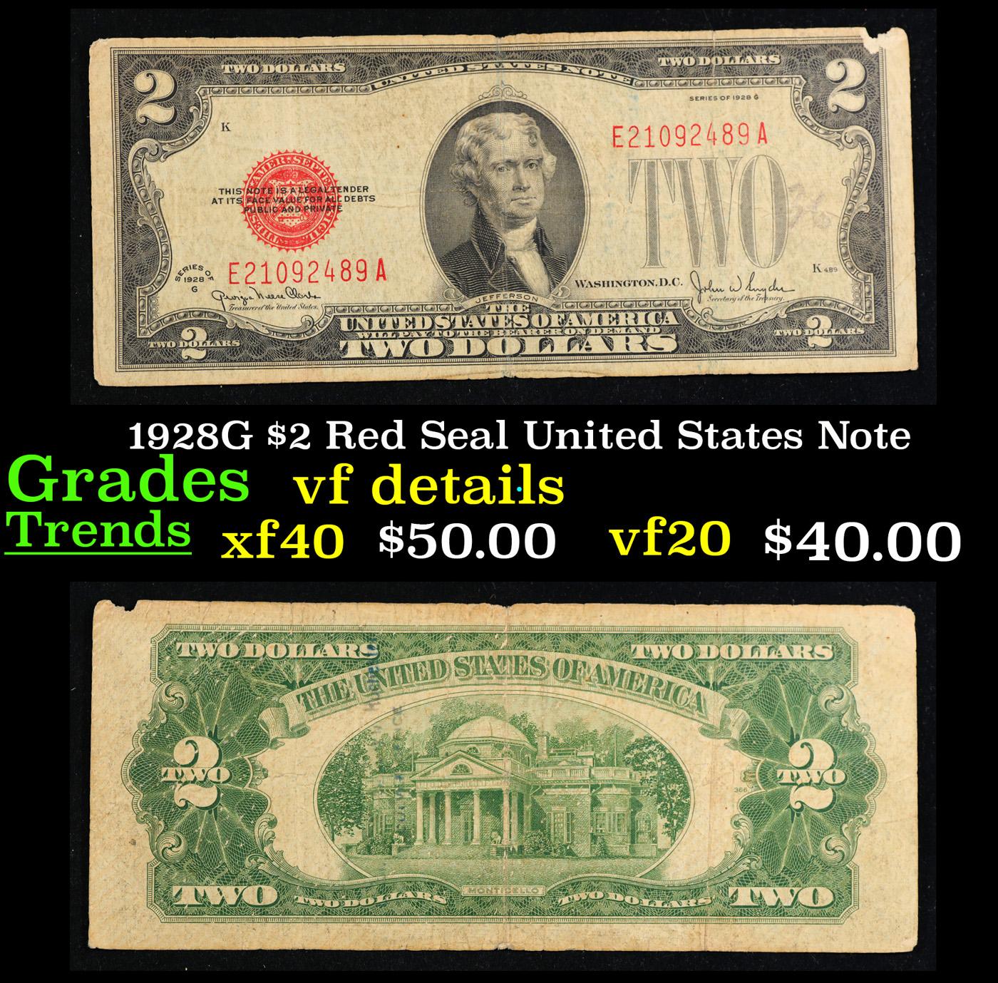 1928G $2 Red Seal United States Note Grades vf details