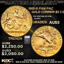 ***Auction Highlight*** 1915-s Pan Pac Gold Commem $2 1/2 Graded au53 By SEGS (fc)