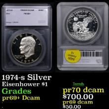 Proof 1974-s Silver Eisenhower Dollar 1 Graded pr69+ Dcam By SEGS