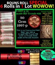 THIS AUCTION ONLY! BU Shotgun Lincoln 1c roll, 1997-p 50 pcs Plus FIVE bonus random date BU roll! Ba