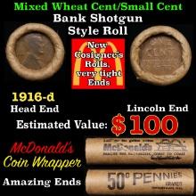 Lincoln Wheat Cent 1c Mixed Roll Orig Brandt McDonalds Wrapper, 1916-d end, Wheat other end