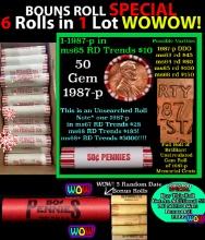 THIS AUCTION ONLY! BU Shotgun Lincoln 1c roll, 1987-p 50 pcs Plus FIVE bonus random date BU roll! Ba