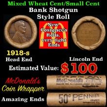 Lincoln Wheat Cent 1c Mixed Roll Orig Brandt McDonalds Wrapper, 1918-s end, Wheat other end