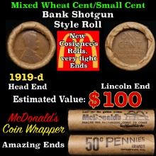 Lincoln Wheat Cent 1c Mixed Roll Orig Brandt McDonalds Wrapper, 1919-d end, Wheat other end