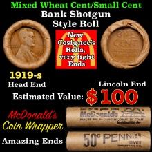 Lincoln Wheat Cent 1c Mixed Roll Orig Brandt McDonalds Wrapper, 1919-s end, Wheat other end