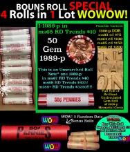 THIS AUCTION ONLY! BU Shotgun Lincoln 1c roll, 1989-p 50 pcs Plus THREE bonus random date BU roll! B